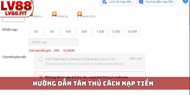 Hướng dẫn tân thủ cách nạp tiền