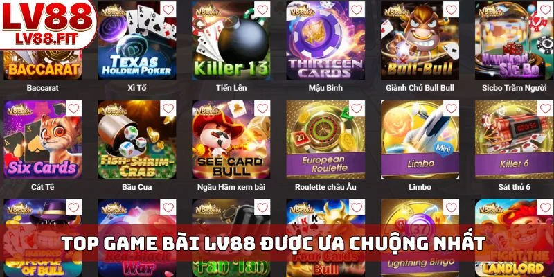 TOP game bài LV88 được ưa chuộng nhất