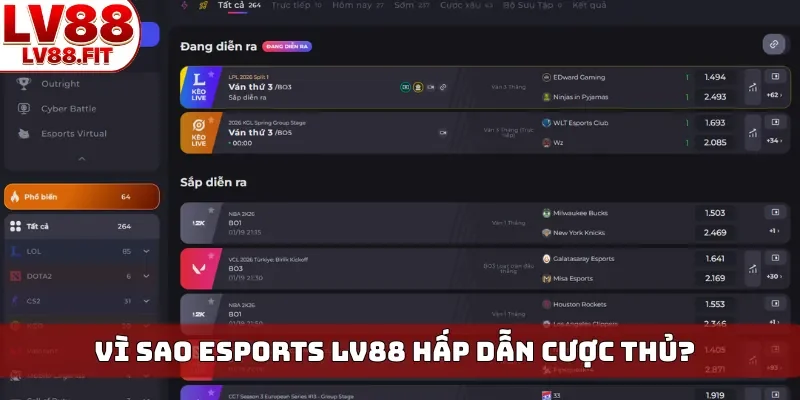 Vì sao Esports LV88 hấp dẫn cược thủ?